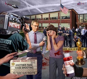 The last 5 elements of the false flag formula all revolve around the false flag hoax with fake victims and crisis actors. One of Dees’ best images! Credit: David Dees